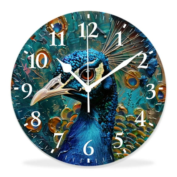 16 Inch Wall Clock Battery Operated Silent Clock Decorative for Office, Kitchen, Outdoor, Living Room,Beautiful Multicolored Peacocks Elaborate