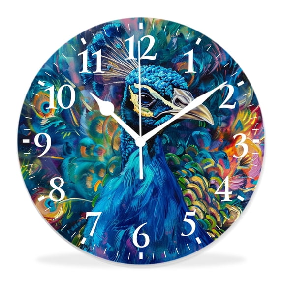 16 Inch Wall Clock Battery Operated Silent Clock Decorative for Office, Kitchen, Outdoor, Living Room，Beautiful Multicolored Peacocks Exquisite