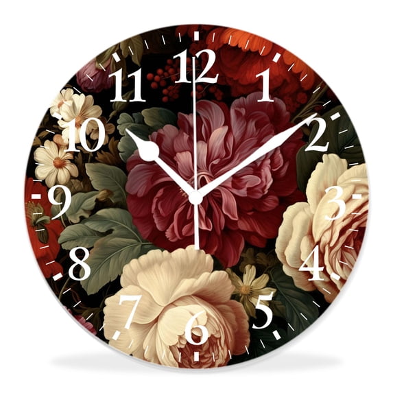 16 Inch Wall Clock Battery Operated Silent Clock Decorative for Office, Kitchen, Outdoor, Living Room,Beautiful Red Rose Flowers Flowers Exquisite