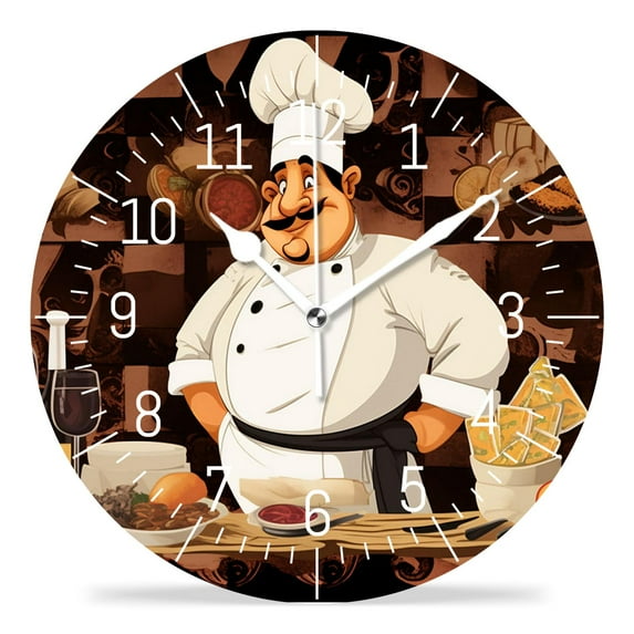 16 Inch Wall Clock Battery Operated Silent Clock Decorative for Office, Kitchen, Outdoor, Living Room,Chef with A Dish
