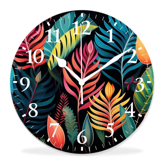 16 Inch Wall Clock Battery Operated Silent Clock Decorative for Office, Kitchen, Outdoor, Living Room,Colorful Tropical Leaves Creative