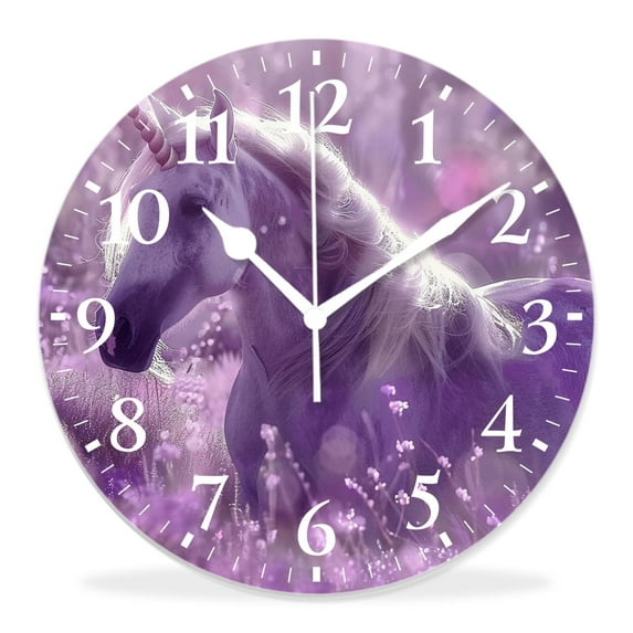 16 Inch Wall Clock Battery Operated Silent Clock Decorative for Office, Kitchen, Outdoor, Living Room,Colourful Unicorn on Ocean in Night Graceful