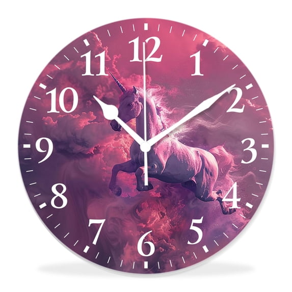 16 Inch Wall Clock Battery Operated Silent Clock Decorative for Office, Kitchen, Outdoor, Living Room,Colourful Unicorn on Ocean in Night Multicolor