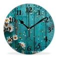 thumbnail image 1 of 16 Inch Wall Clock Battery Operated Silent Clock Decorative for Office, Kitchen, Outdoor, Living Room，Daisy Flower on Blue Wooden Exquisite, 1 of 4