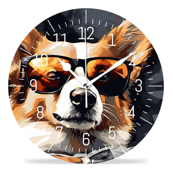 16 Inch Wall Clock Battery Operated Silent Clock Decorative for Office, Kitchen, Outdoor, Living Room,Dog Animal Art