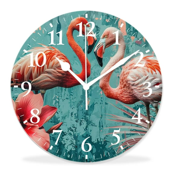 16 Inch Wall Clock Battery Operated Silent Clock Decorative for Office, Kitchen, Outdoor, Living Room,Exotic Flamingo and Hummingbird Adorable