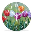 thumbnail image 1 of 16 Inch Wall Clock Battery Operated Silent Clock Decorative for Office, Kitchen, Outdoor, Living Room，Floral Flower Tulips Blossom Creative, 1 of 4