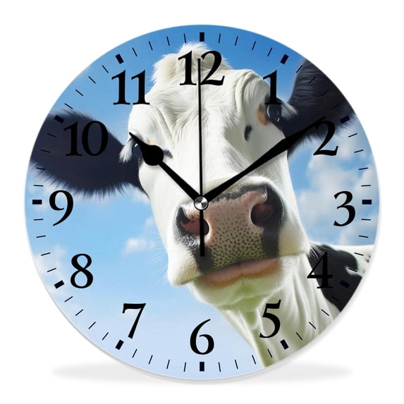 16 Inch Wall Clock Battery Operated Silent Clock Decorative for Office, Kitchen, Outdoor, Living Room,Funny Cow Green Meadow Beautiful