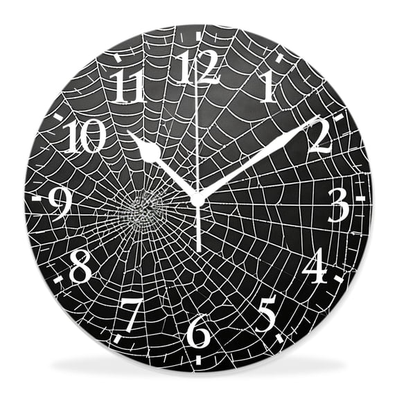 16 Inch Wall Clock Battery Operated Silent Clock Decorative for Office, Kitchen, Outdoor, Living Room,Halloween Pretty Spider Web Beautiful