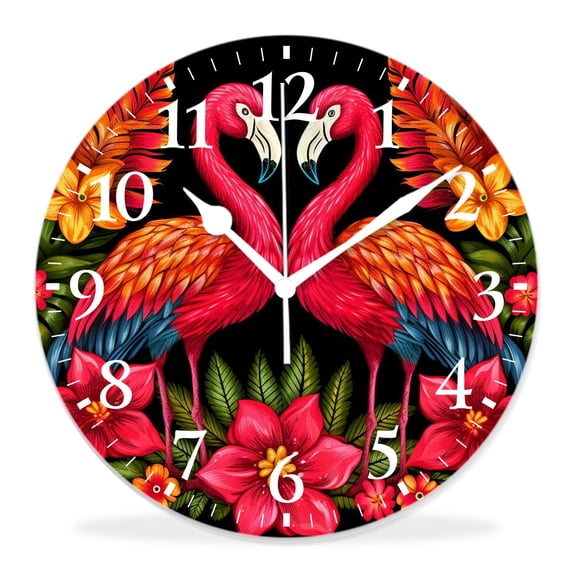 16 Inch Wall Clock Battery Operated Silent Clock Decorative for Office, Kitchen, Outdoor, Living Room,Hawaiian Bright Flamingo Pineapples Exquisite