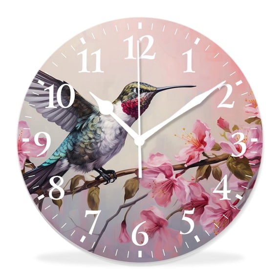 16 Inch Wall Clock Battery Operated Silent Clock Decorative for Office, Kitchen, Outdoor, Living Room,Hummingbird Flower Spring Creative