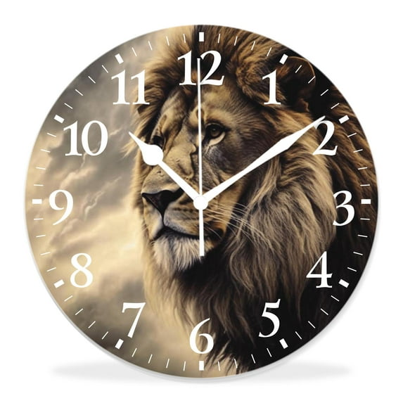 16 Inch Wall Clock Battery Operated Silent Clock Decorative for Office, Kitchen, Outdoor, Living Room,Lion Stormy Sky Vintage Design