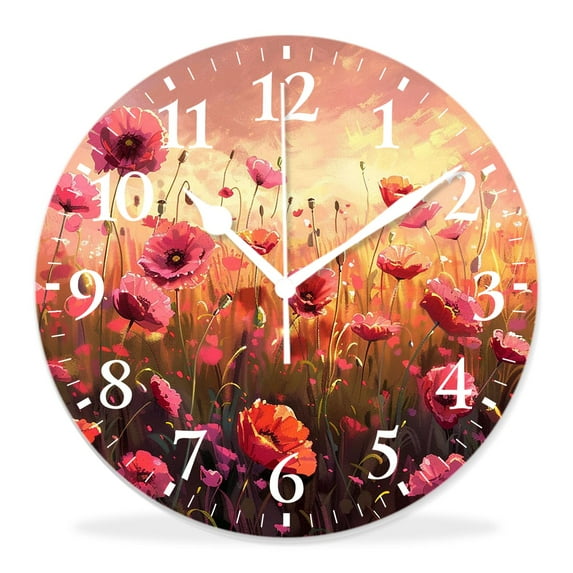 16 Inch Wall Clock Battery Operated Silent Clock Decorative for Office, Kitchen, Outdoor, Living Room,Oil Painting of Spring Flowers Plant Creative