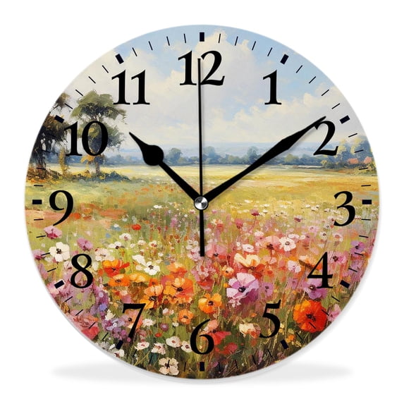 16 Inch Wall Clock Battery Operated Silent Clock Decorative for Office, Kitchen, Outdoor, Living Room,Spring Wildflowers Daisy Summer Garden Image