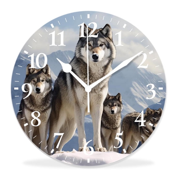 16 Inch Wall Clock Battery Operated Silent Clock Decorative for Office, Kitchen, Outdoor, Living Room,Winter Wolf Family 3D forest Animals Pattern