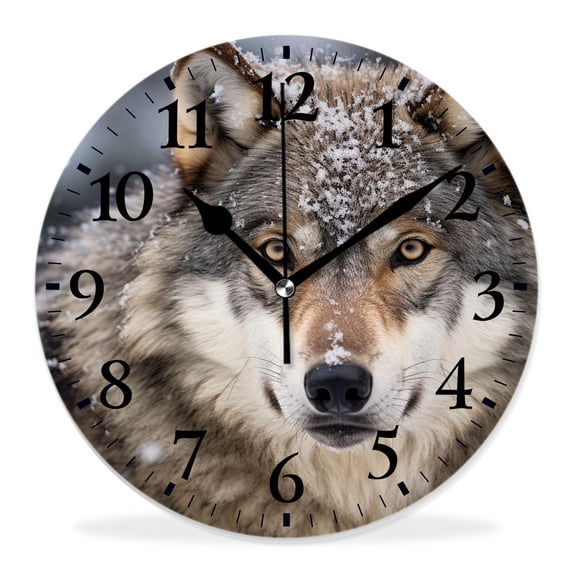 16 Inch Wall Clock Battery Operated Silent Clock Decorative for Office, Kitchen, Outdoor, Living Room,Wolf Snow Winter Drawing