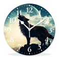 thumbnail image 1 of 16 Inch Wall Clock Battery Operated Silent Clock Decorative for Office, Kitchen, Outdoor, Living Room，Wolves and Full Moon Creative Pattern, 1 of 4