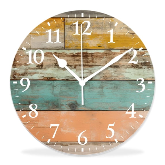 16 Inch Wall Clock Battery Operated Silent Clock Decorative for Office, Kitchen, Outdoor, Living Room,Wood Plank Wall Multicolor