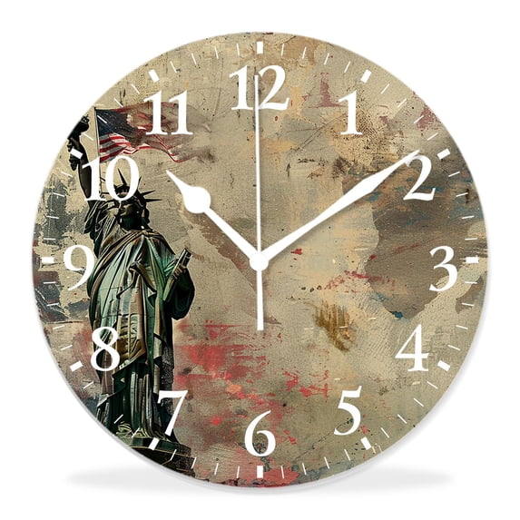 16 Inch Wall Clock Battery Operated Silent Clock Decorative for Office, Kitchen, Outdoor, Living Room,4Th of July Liberty Silhouette with American Flag Delicate