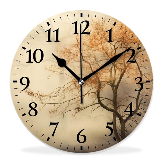 16 Inch Wall Clock Battery Operated Silent Clock Decorative for Office, Kitchen, Outdoor, Living Room,Autumn Bare Tree Branches with Fall Leaves Adorable