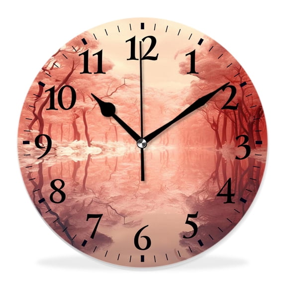 16 Inch Wall Clock Battery Operated Silent Clock Decorative for Office, Kitchen, Outdoor, Living Room,Autumn Fall Season River with Trees Colorful Nature Graphy Design
