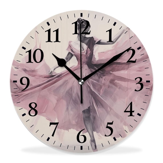 16 Inch Wall Clock Battery Operated Silent Clock Decorative for Office, Kitchen, Outdoor, Living Room,Ballerina Dancer in Light Red Ballet Suit Dancing on White Elegant