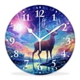 thumbnail image 1 of 16 Inch Wall Clock Battery Operated Silent Clock Decorative for Office, Kitchen, Outdoor, Living Room，Deer Blue Sparkling Galaxy NebulA Spiral on Water Art, 1 of 4