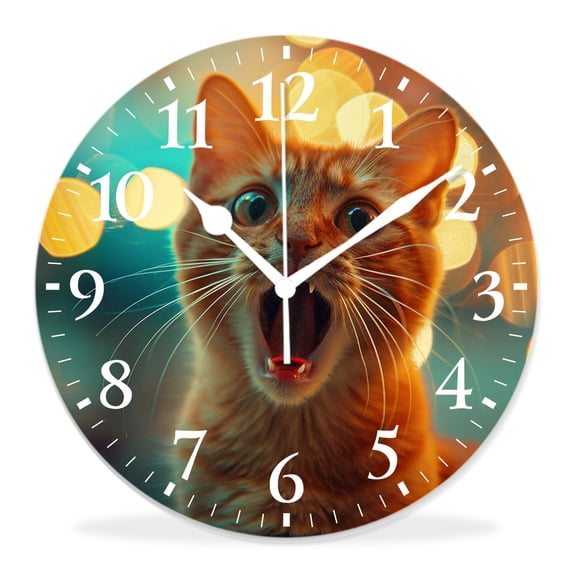 16 Inch Wall Clock Battery Operated Silent Clock Decorative for Office, Kitchen, Outdoor, Living Room，Funny Crazy Wide Big Eye Cat American Shorthair Multicolor