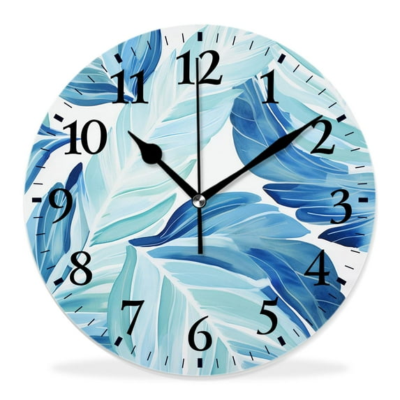 16 Inch Wall Clock Battery Operated Silent Clock Decorative for Office, Kitchen, Outdoor, Living Room,Green Palm Leaf Tropical Jungle Leaves Floral Print Exquisite