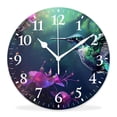 thumbnail image 1 of 16 Inch Wall Clock Battery Operated Silent Clock Decorative for Office, Kitchen, Outdoor, Living Room，Green Violet Hummingbird in Purple Flower Bird Floral Print Style, 1 of 4