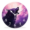 thumbnail image 1 of 16 Inch Wall Clock Battery Operated Silent Clock Decorative for Office, Kitchen, Outdoor, Living Room，Wolf Couple on Mountain Howling Moon Starry Night Sky Multicolor, 1 of 4