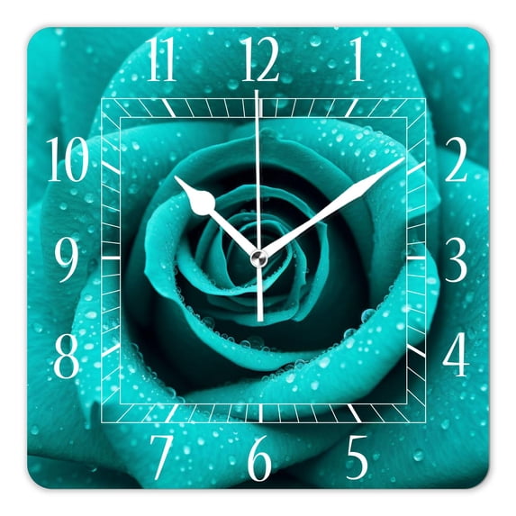 16 Inch Wall Clock Battery Operated Square Clock Decorative for Office, Kitchen, Outdoor, Living Room,A Blue Green Rose Beautiful