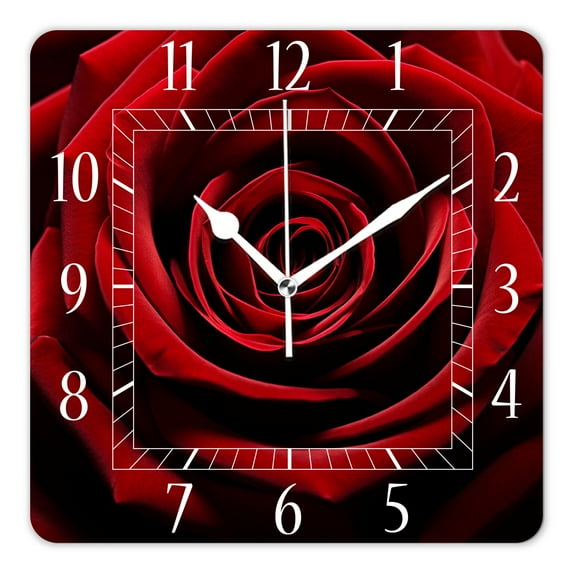 16 Inch Wall Clock Battery Operated Square Clock Decorative for Office, Kitchen, Outdoor, Living Room,A Red Rose Lovely