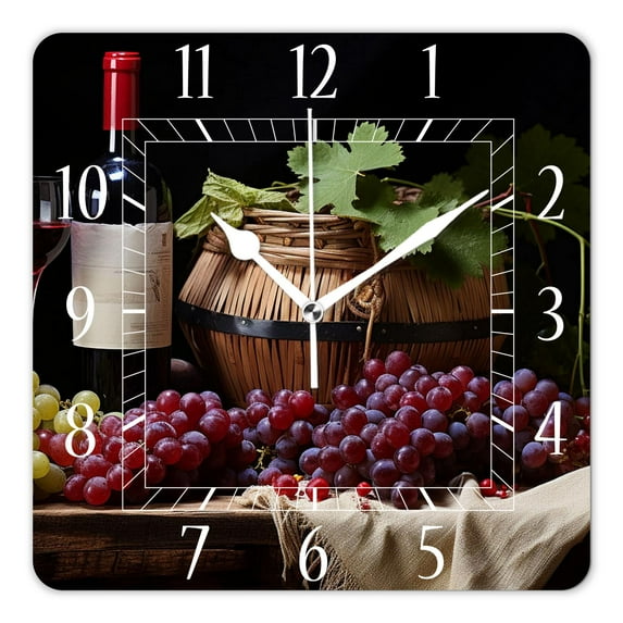 16 Inch Wall Clock Battery Operated Square Clock Decorative for Office, Kitchen, Outdoor, Living Room,Amazing Wine Beautiful Design