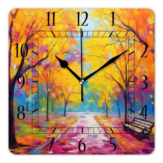 16 Inch Wall Clock Battery Operated Square Clock Decorative for Office, Kitchen, Outdoor, Living Room,Autumn Tree Lovely Pictures