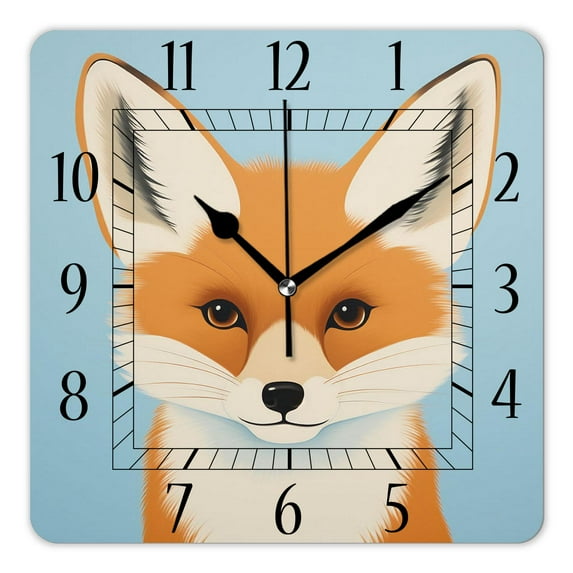 16 Inch Wall Clock Battery Operated Square Clock Decorative for Office, Kitchen, Outdoor, Living Room,Cartoon Fox Stylish Colorful