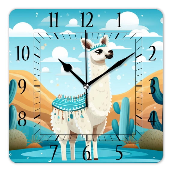 16 Inch Wall Clock Battery Operated Square Clock Decorative for Office, Kitchen, Outdoor, Living Room,Festive Llama Or Alpaca Design