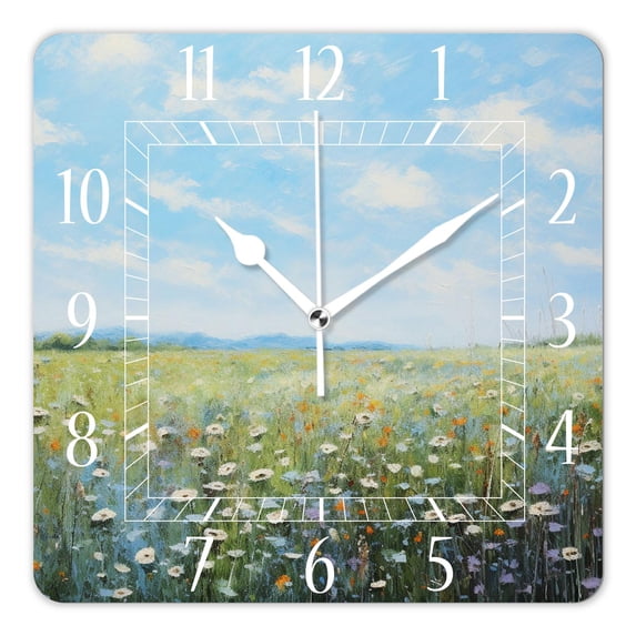 16 Inch Wall Clock Battery Operated Square Clock Decorative for Office, Kitchen, Outdoor, Living Room,Flower Women Field Lovely Pattern