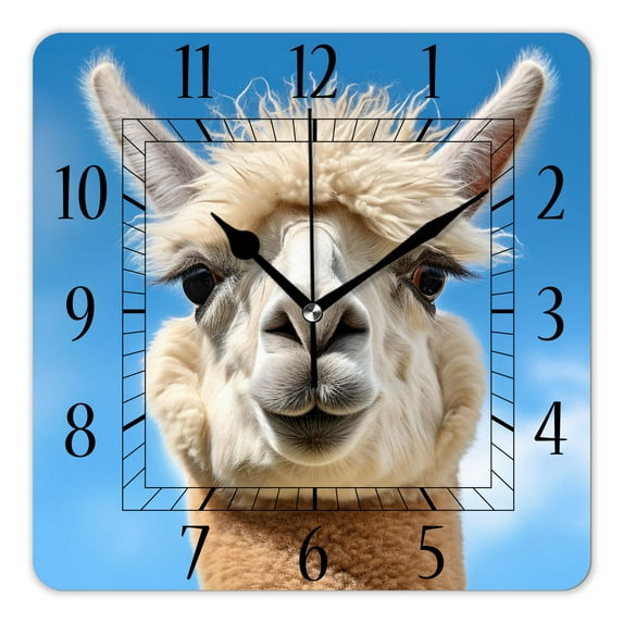 16 Inch Wall Clock Battery Operated Square Clock Decorative for Office, Kitchen, Outdoor, Living Room,Funny Portrait of Alpaca Llama Art