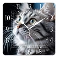 thumbnail image 1 of 16 Inch Wall Clock Battery Operated Square Clock Decorative for Office, Kitchen, Outdoor, Living Room，Gray Cat with Green Eyes Art, 1 of 4