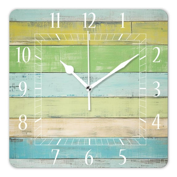 16 Inch Wall Clock Battery Operated Square Clock Decorative for Office, Kitchen, Outdoor, Living Room,Light Color Wooden Floor Art