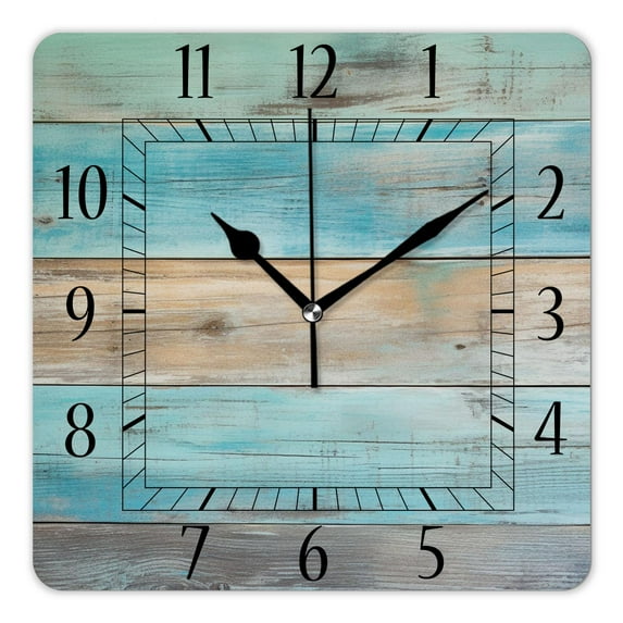 16 Inch Wall Clock Battery Operated Square Clock Decorative for Office, Kitchen, Outdoor, Living Room，Light Color Wooden Floor Elegant