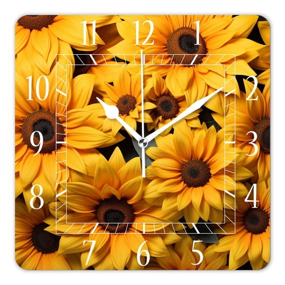 16 Inch Wall Clock Battery Operated Square Clock Decorative for Office, Kitchen, Outdoor, Living Room,Many Sunflowers Lovely