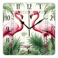 thumbnail image 1 of 16 Inch Wall Clock Battery Operated Square Clock Decorative for Office, Kitchen, Outdoor, Living Room，Palm Leaf Tropical Plant Pink Flamingo Image, 1 of 4