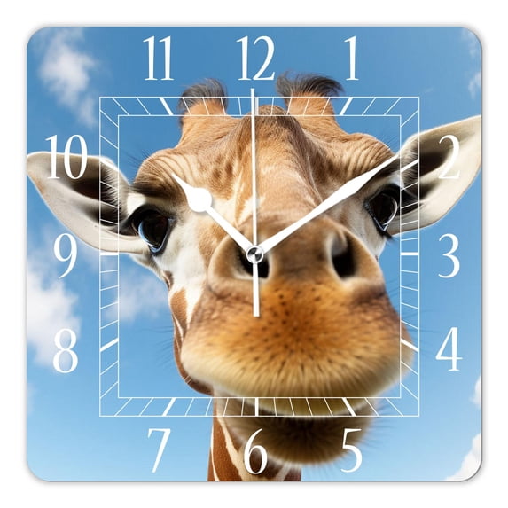 16 Inch Wall Clock Battery Operated Square Clock Decorative for Office, Kitchen, Outdoor, Living Room,Portrait of Giraffe in Zoo Beautiful