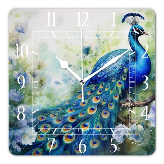 16 Inch Wall Clock Battery Operated Square Clock Decorative for Office, Kitchen, Outdoor, Living Room,Vintage Peacock Blue Style