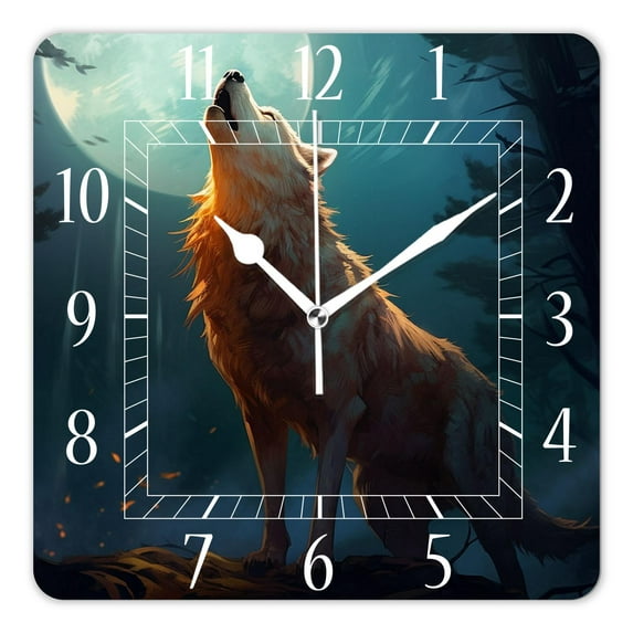 16 Inch Wall Clock Battery Operated Square Clock Decorative for Office, Kitchen, Outdoor, Living Room,Werewolf Art