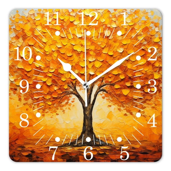 16 Inch Wall Clock Battery Operated Square Clock for Office, Kitchen, Outdoor, Living Room,Autumn Tree In Sun Landscape Adorable