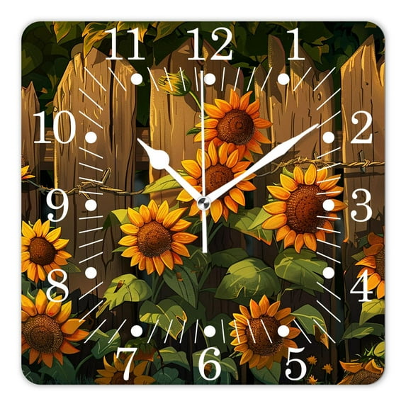 16 Inch Wall Clock Battery Operated Square Clock for Office, Kitchen, Outdoor, Living Room,Illustration of Sunflowers and Leaves Stunning