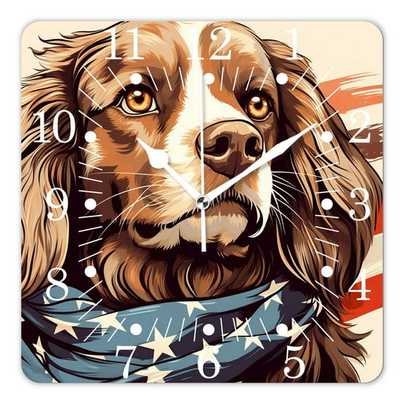 16 Inch Wall Clock Battery Operated Square Clock for Office, Kitchen, Outdoor, Living Room,Patriotic American Flag Cute Dog Creative
